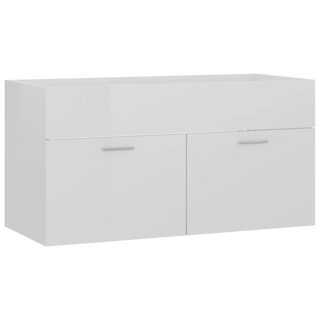 vidaXL Badezimmerspiegelschrank Waschbeckenunterschrank mit Einbaubecken Hochglanz-Weiß (1-St)