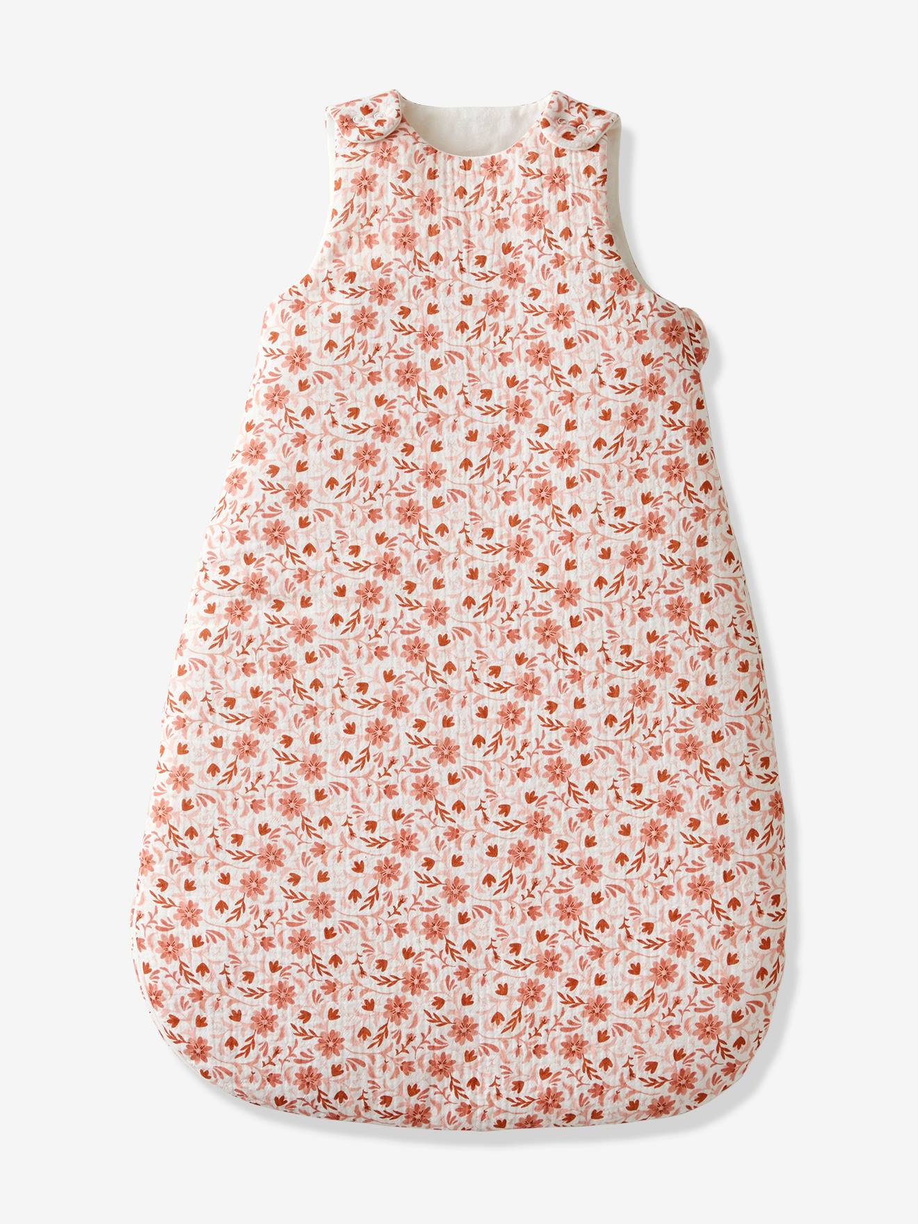 Vertbaudet Ärmelloser Baby Schlafsack aus Musselin HIPPIE VINTAGE Oeko-Tex personalisierbar - rosa bedruckt