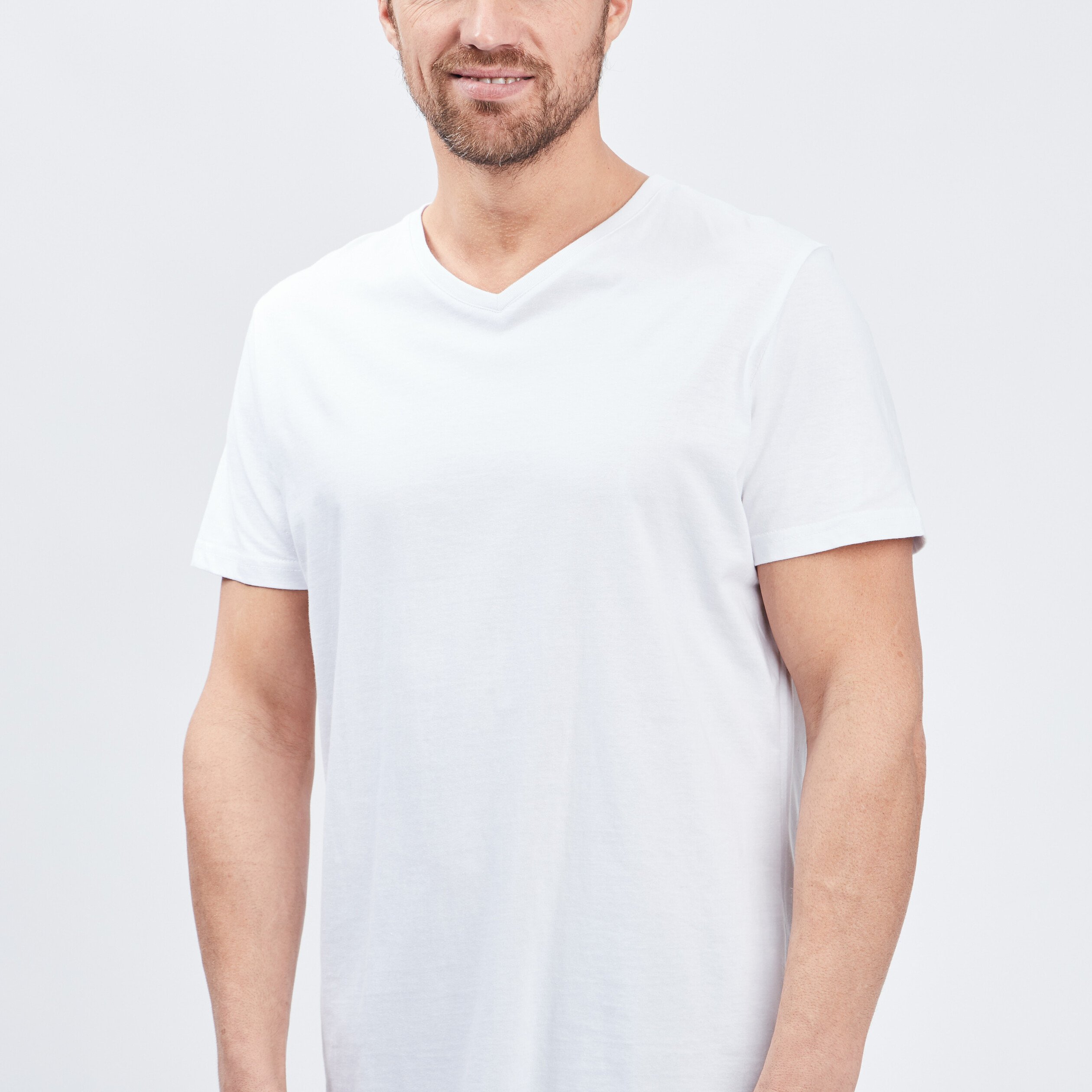 T-shirt manches courtes coton col V blanc homme | La Halle