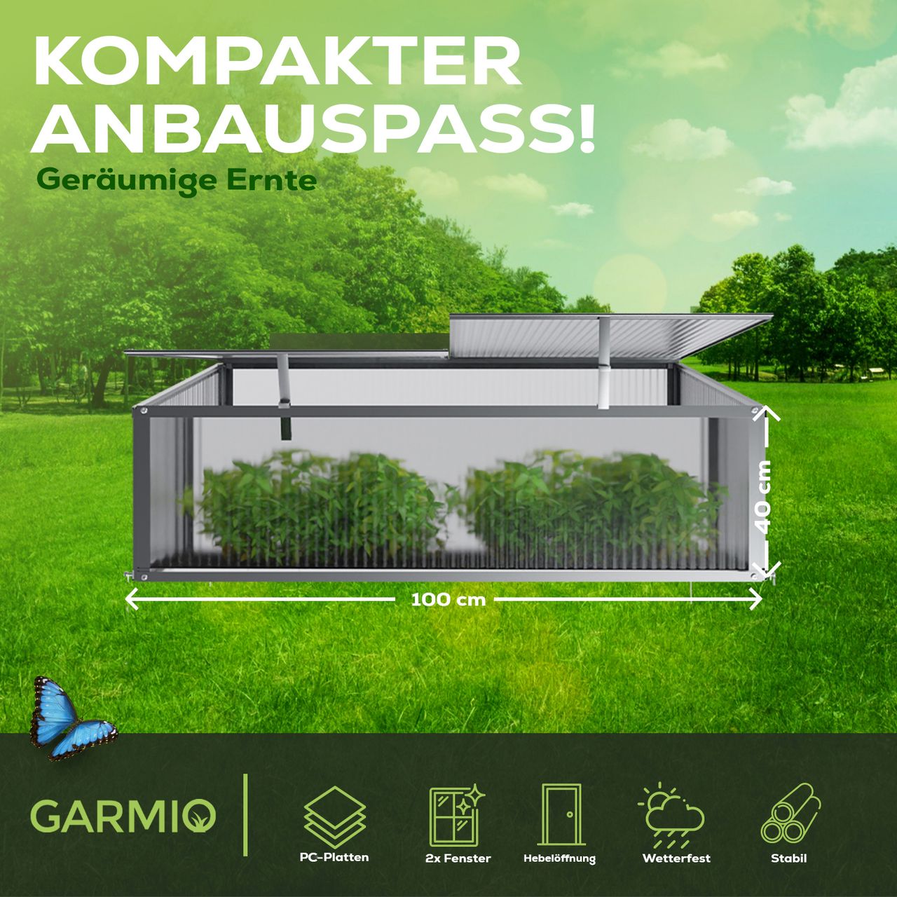 Garmio Frühbeet Mini Gewächshaus Allium Dachfenster, UV-Schutz, Alu Frühbeet, Mini-Gewächshaus