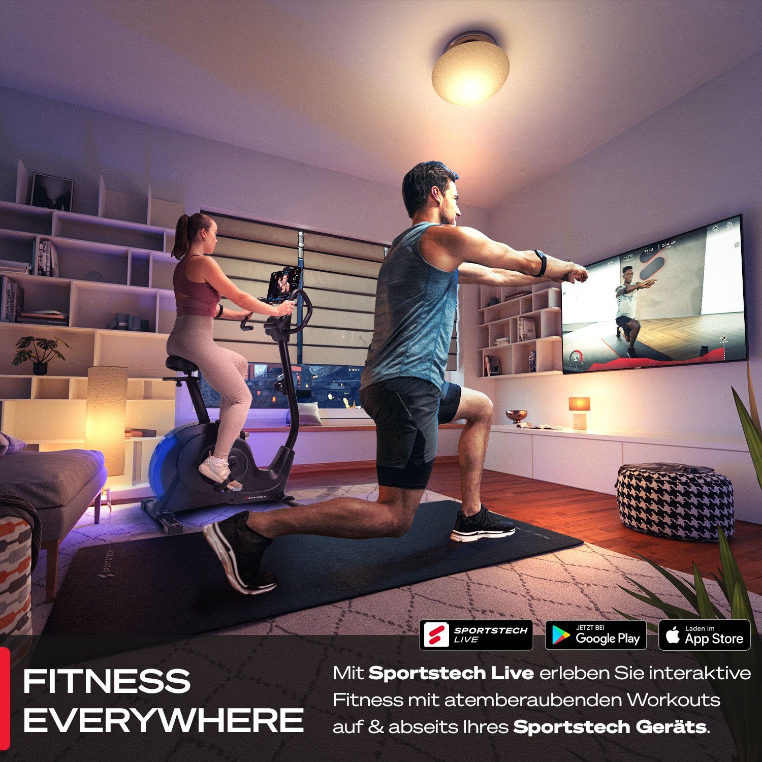 Sportstech Heimtrainer ESX600s, 10kg Schwungmasse mit LED, 360° Tablet-Halterung