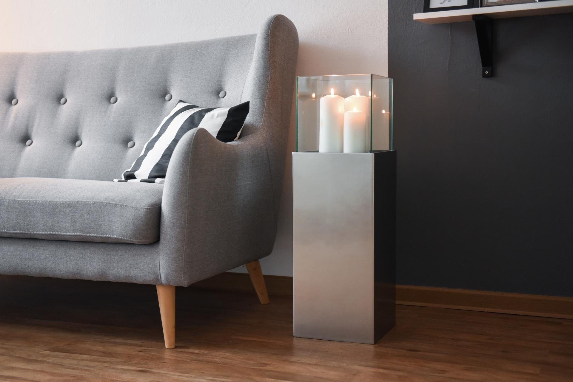 VIVANNO Bodenwindlicht Windlichtsäule Kerzenhalter Windlicht CANDELA - Silber Metallic -