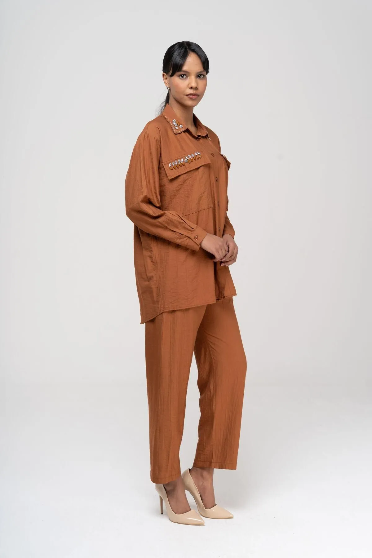 Olcay  Tuniği Hosenset mit Steindetail und elastischer Taille, ZIMT, 9222-TK