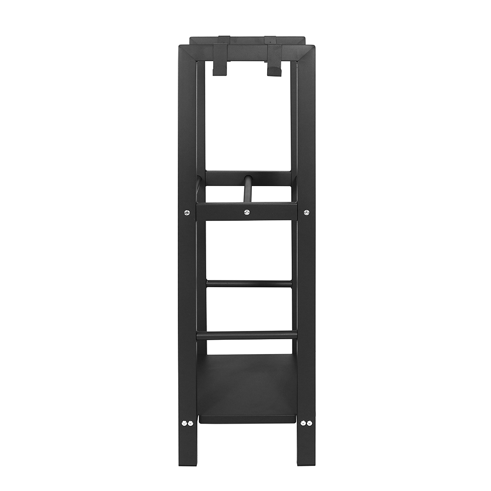 Never Outdoor modernes Kaminholzregal mit 2 Ablagen & 4 Haken für Kaminbesteck schwarz
