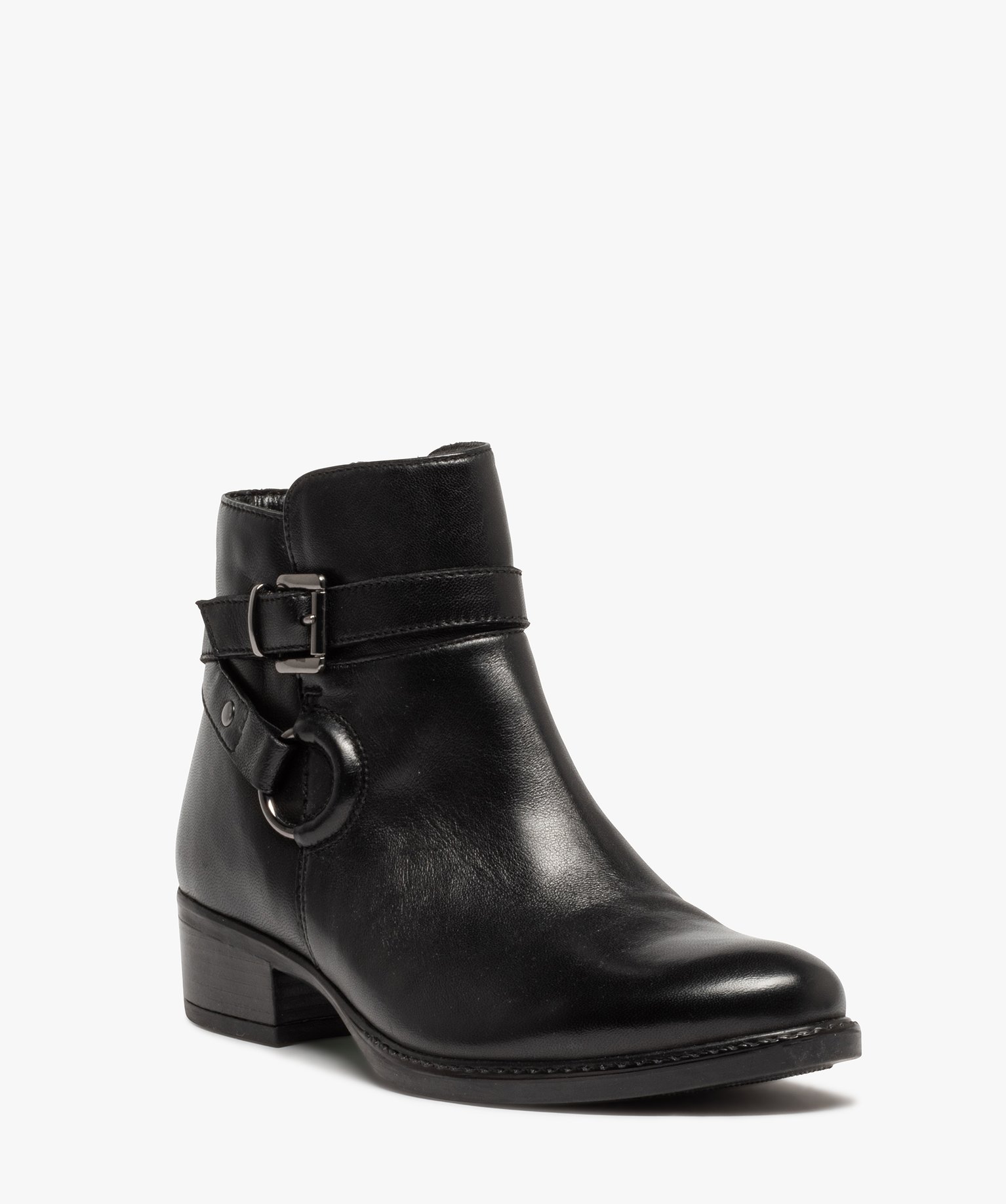 Boots femme unies en cuir à bride décorative - Tanéo noir | GEMO