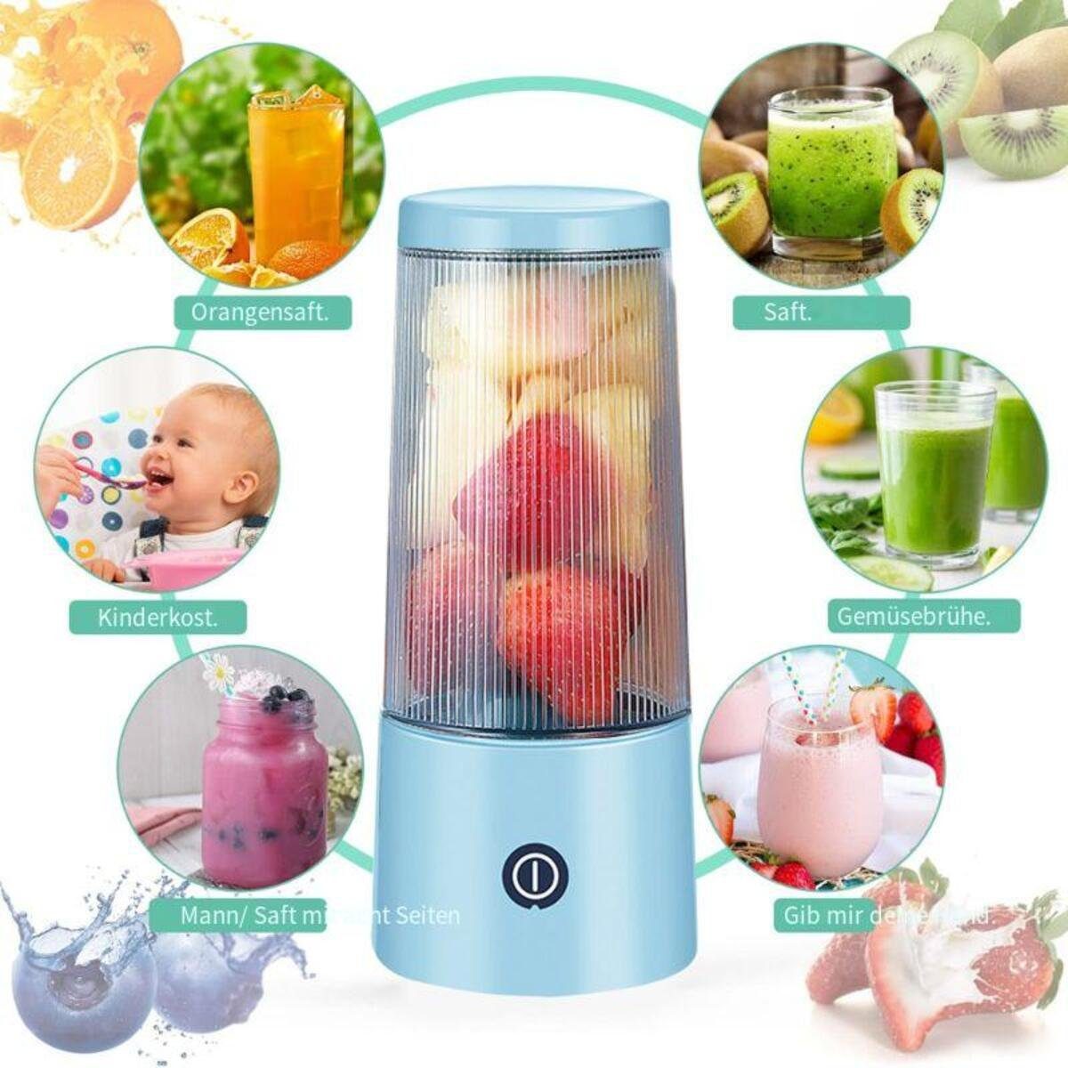 Devenirriche Milchaufschäumer Küchenmaschine, Mini-Mixer, USB-wiederaufladbare Saftpresse