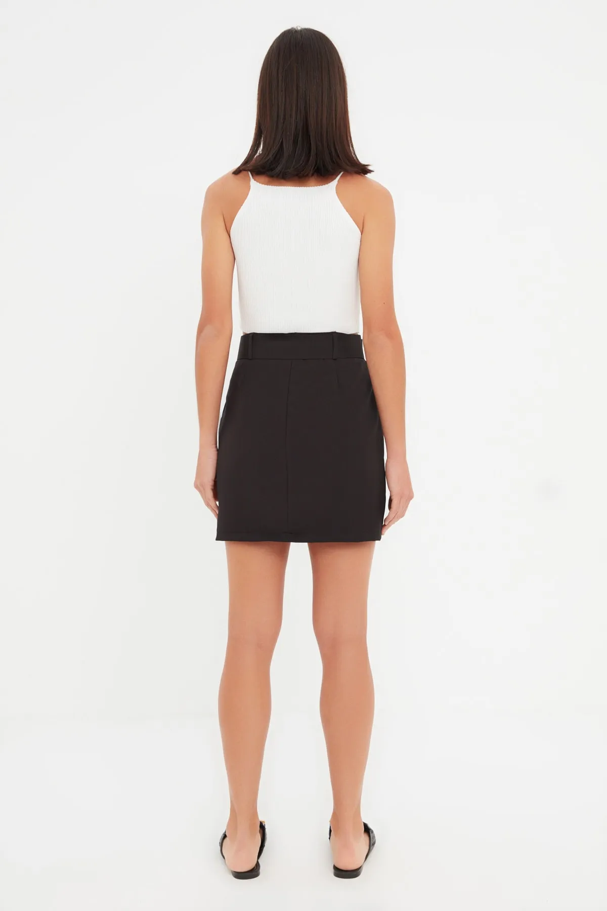 Trendyol Collection  Gerade geschnittener Bleistift-Minirock - Schwarzes Gürteldetail, gewebt, TWOSS19ST0201
