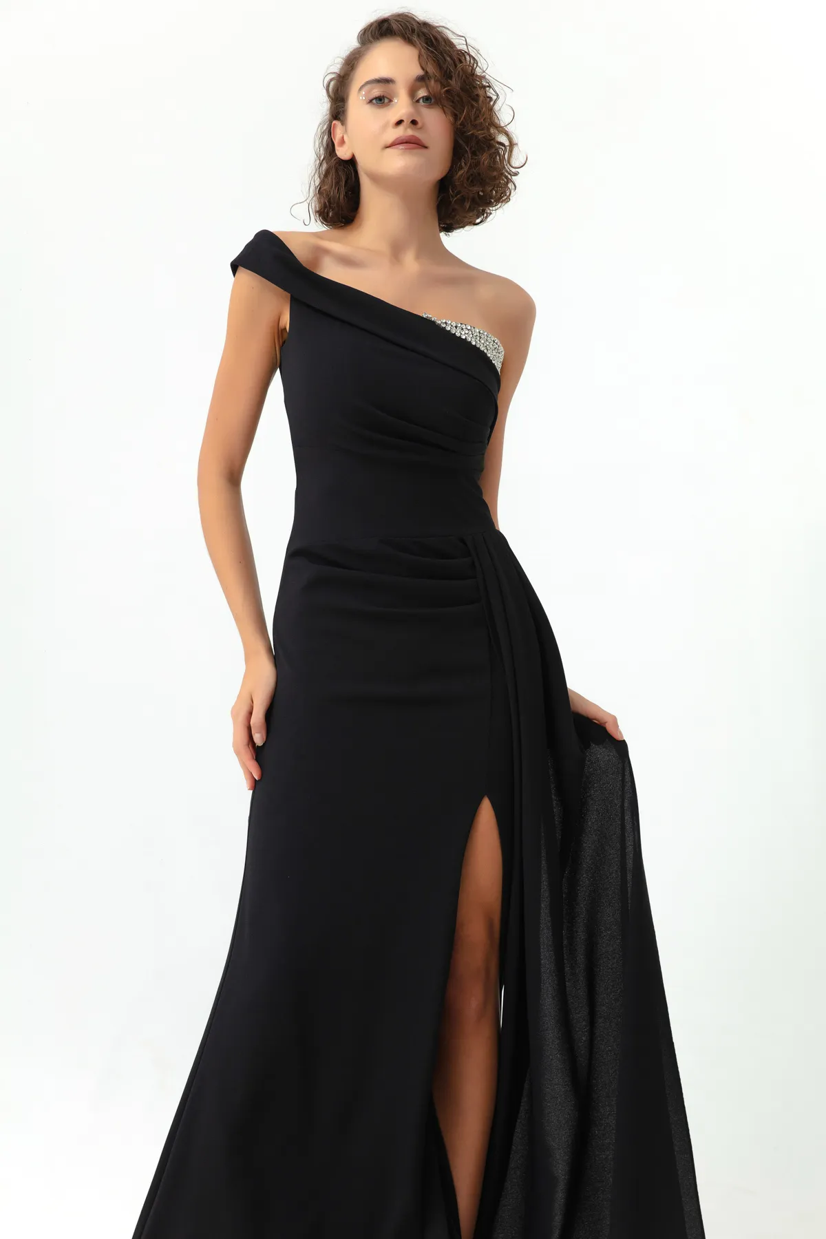 Lafaba  Schwarzes, schulterfreies, steinernes langes Abendkleid für Damen