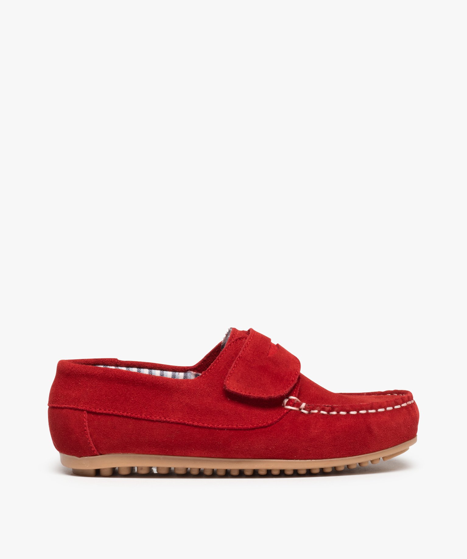 Mocassins Garçon à scratch dessus cuir retourné uni rouge fonce | GEMO