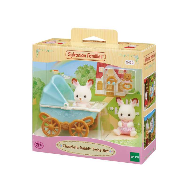 5432 Les jumeaux lapin chocolat et poussette double Sylvanian