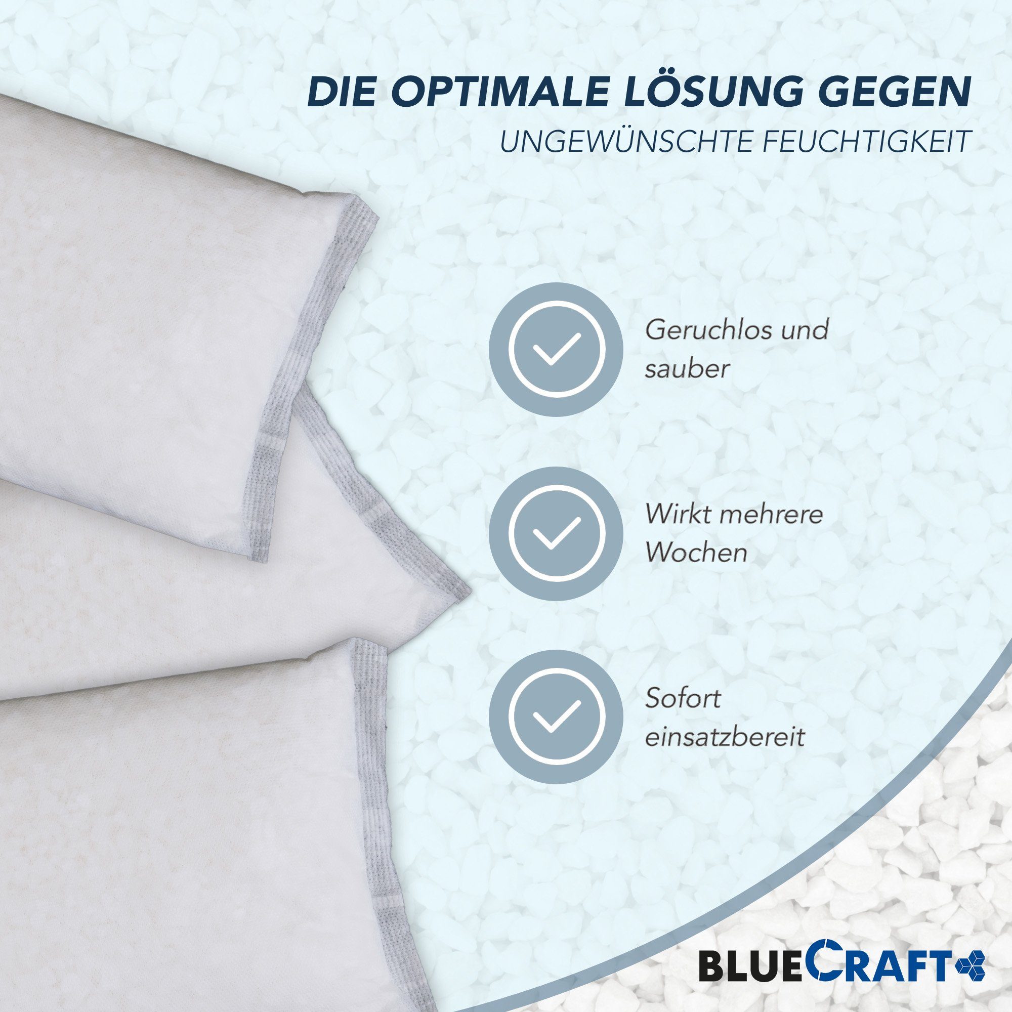 BlueCraft Luftentfeuchter Nachfüllpack Schlafzimmer Wohnung Nachfüller gegen Schimmel, 30 x 1 kg Raum Entfeuchter Granulat im Vliesbeutel, ohne Strom