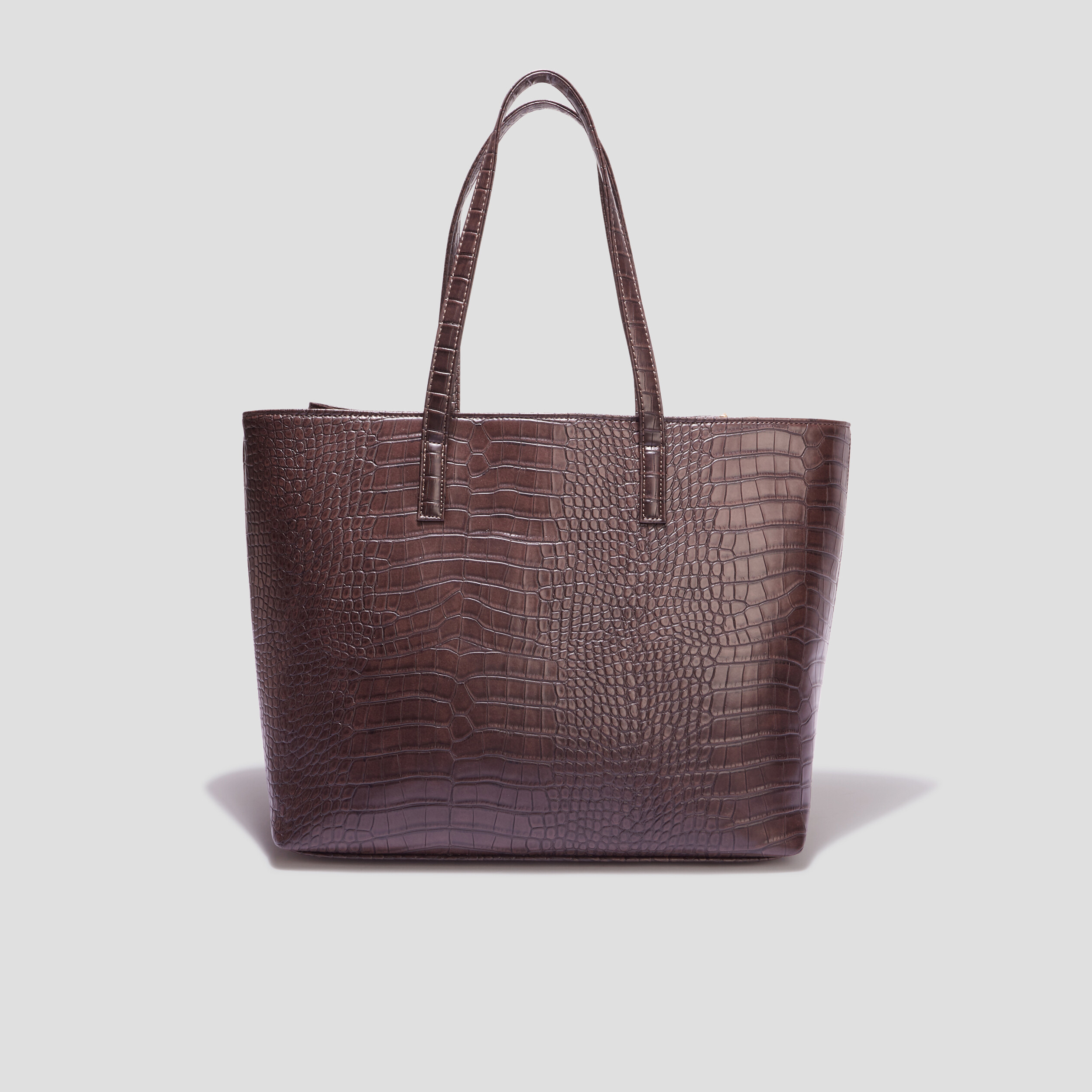 Sac cabas texturé marron foncé femme | La Halle