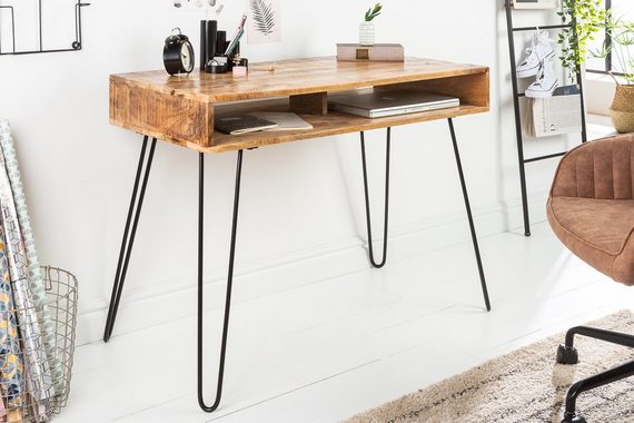 riess-ambiente Schreibtisch SCORPION 100cm natur, Arbeitszimmer · Massivholz · Metall · Home Office
