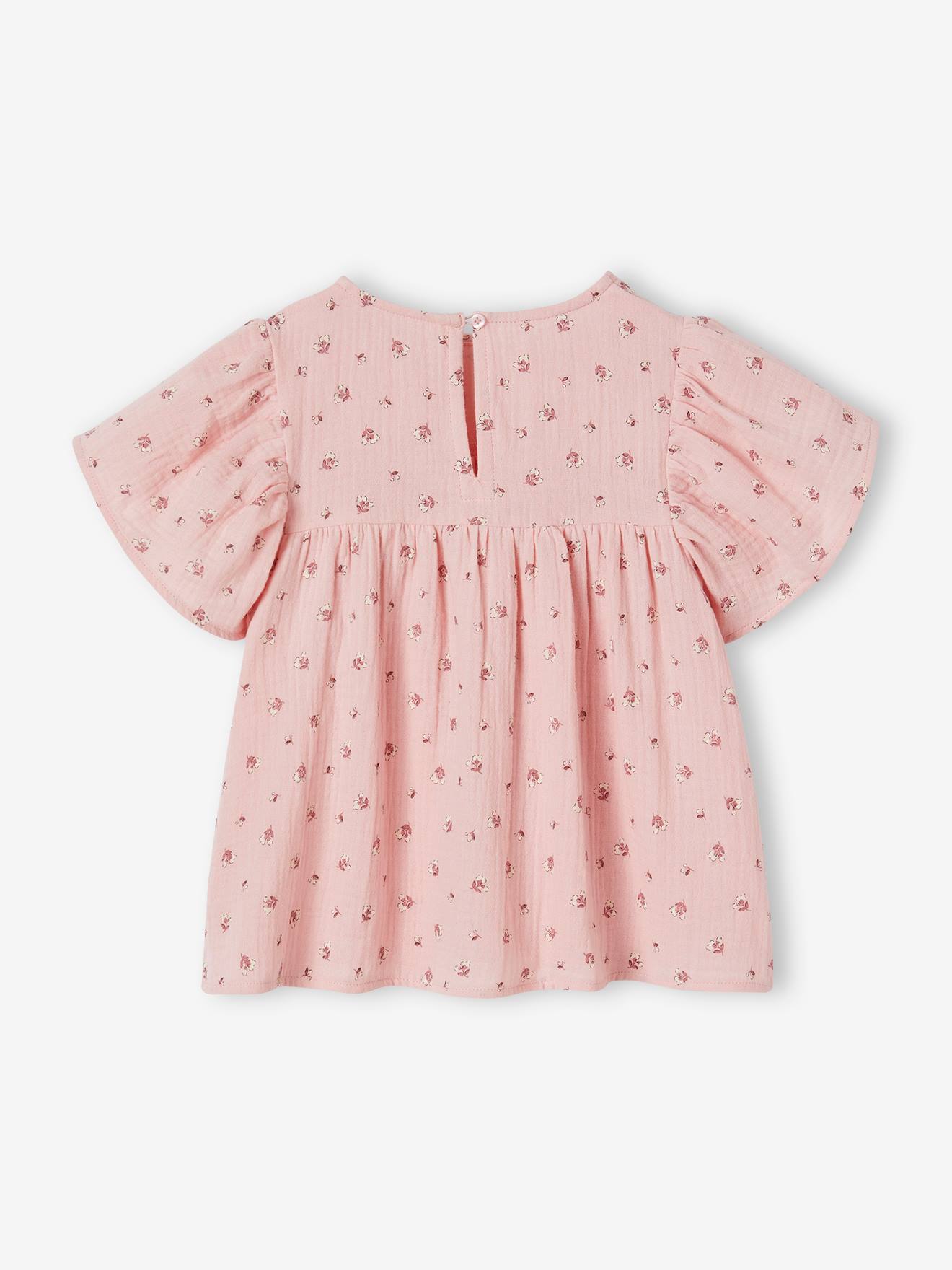 Vertbaudet Mädchen Bluse mit Schmetterlingsärmeln, Bio-Baumwolle - rosa