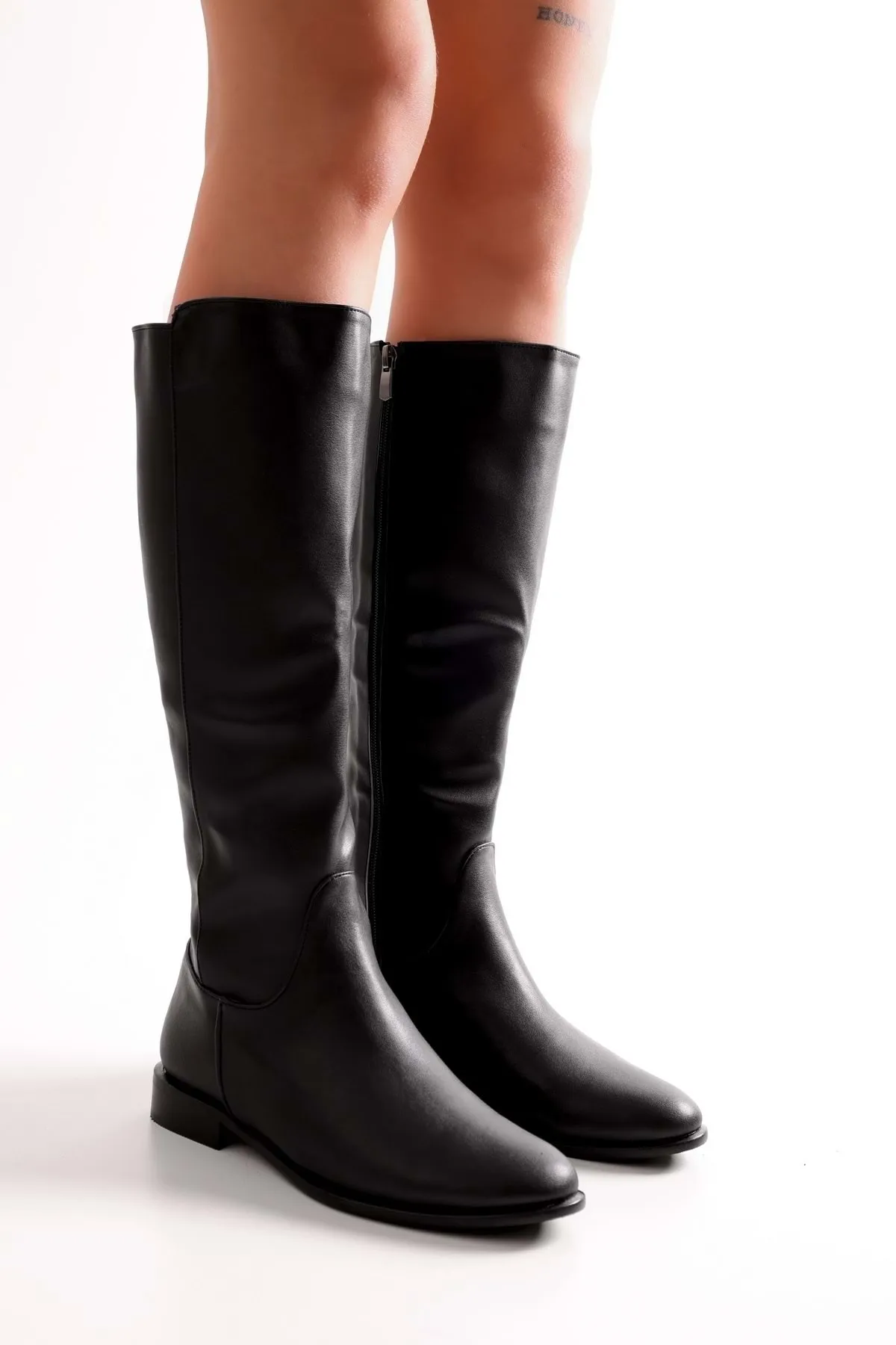 Shoeberry  Damen Deny Black Skin Stiefel Black Skin