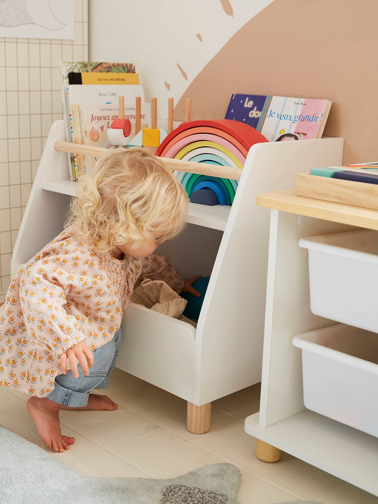 Vertbaudet Kinderzimmer Regalschrank PTILOU - weiß/natur