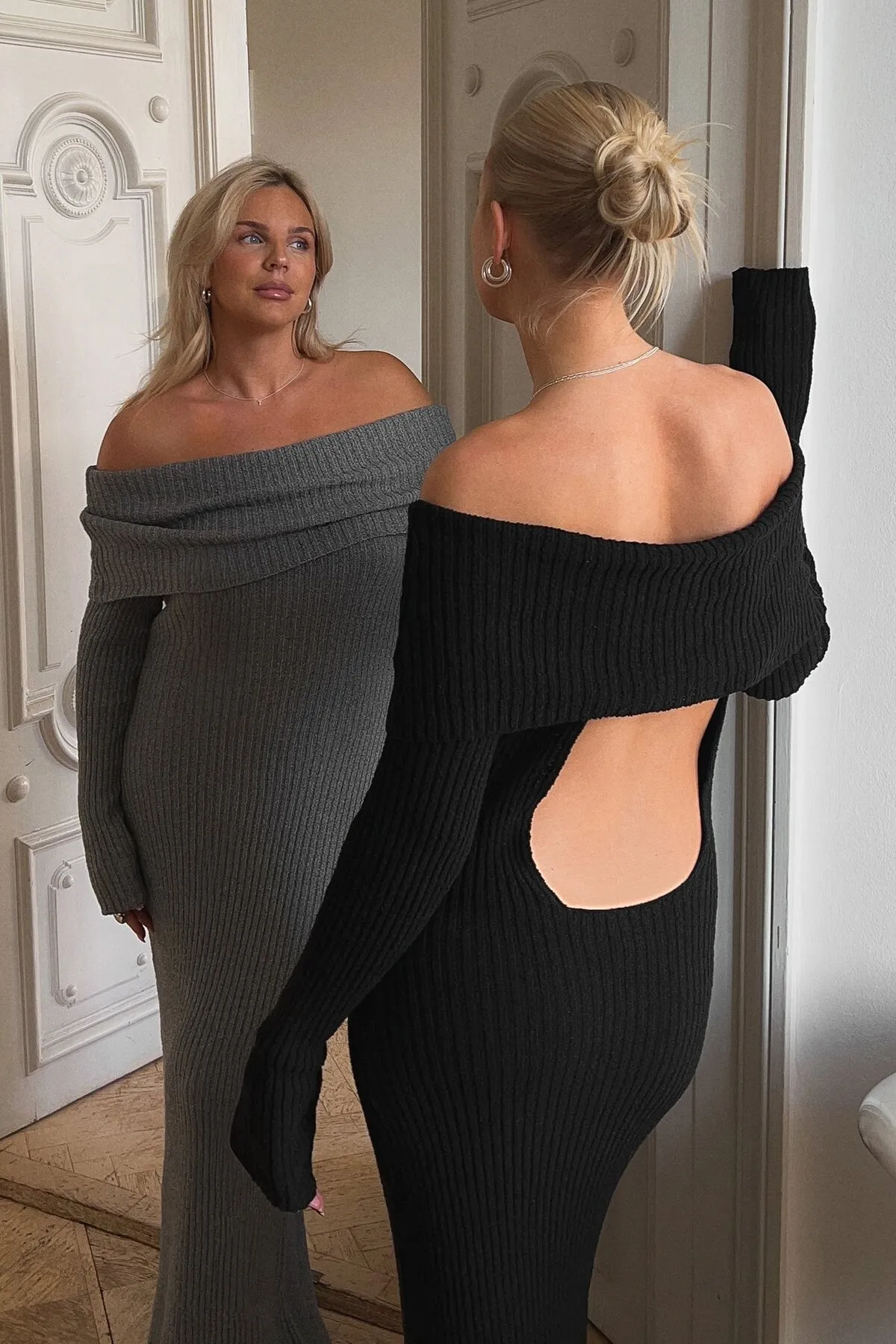 Lojsan Wallin x NA-KD  Schulterfreies Kleid mit offenem Rücken