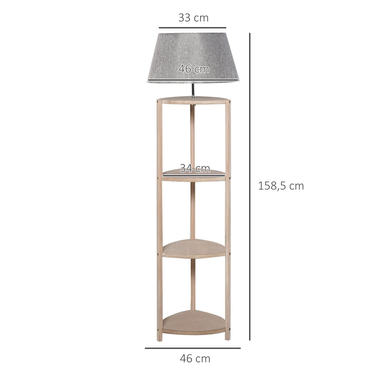 HOMCOM Stehlampe Ablage Schlafzimmer Standleuchte Stehleuchte Lampenschirm für Wohnzimmer Schlafzimmer 40 W Skandinavisch Holz   Leinen grau 46 x 46 x 158,5 cm