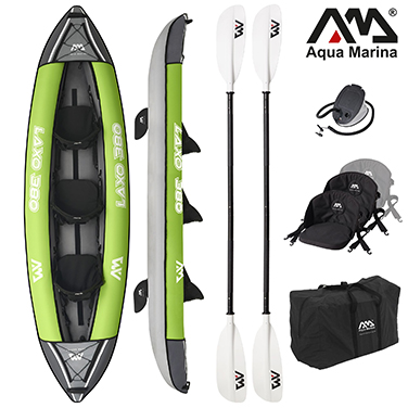 PureHaven Aqua Marina Kajak 380x95 cm. für 3 Personen mit Luftsitz verstellbarer Lehne Transporttasche Reparaturset und Handpumpe strapazierfähig Grün/Anthrazit