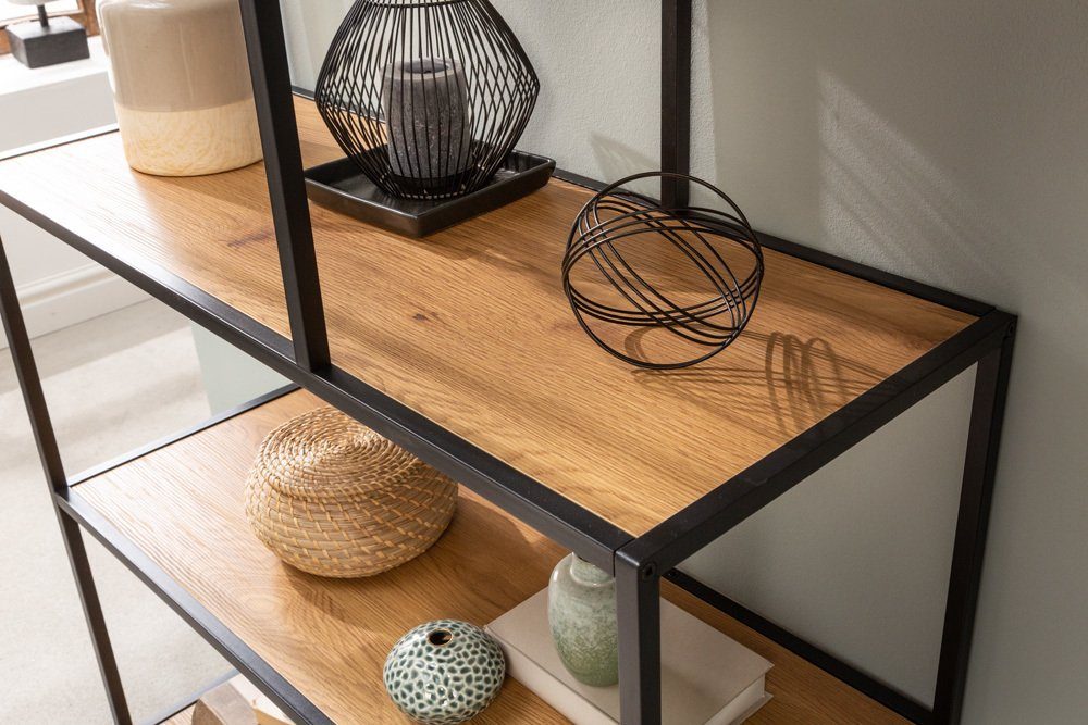 riess-ambiente Bücherregal SLIM LINE 185x114cm natur / schwarz, Einzelartikel 1-tlg., Wohnzimmer · Holzwerkstoff · Metall · mit Ablage · Industrial