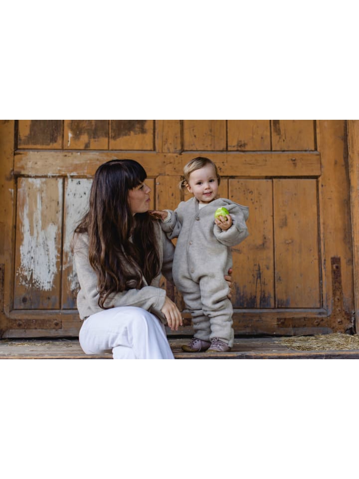 Kinderhaus Blaubär Baby-Overall mit Kapuze, Holzknöpfen & Mulltuch Blaubaer in Walnuss Melange günstig kaufen 50/56
