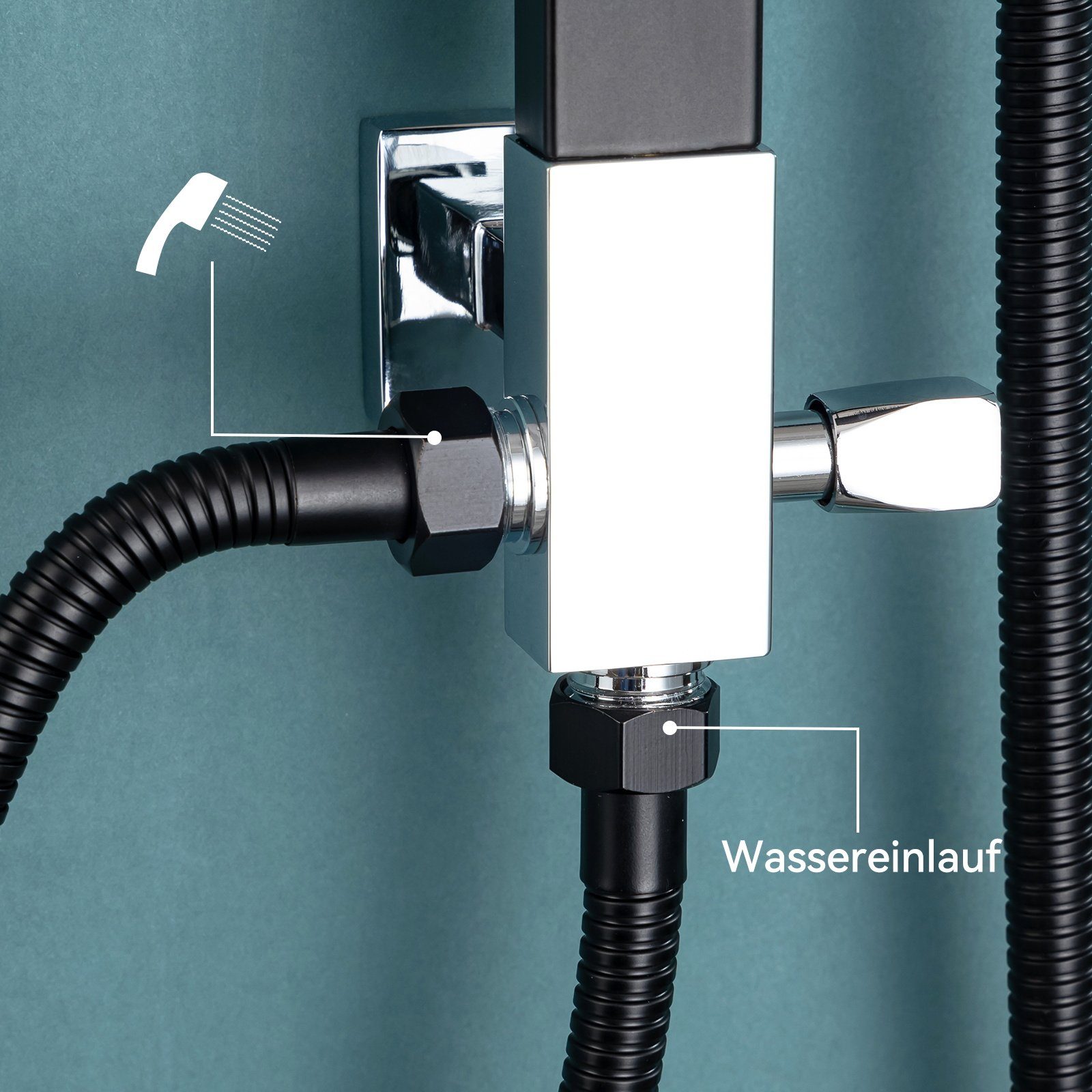 Auralum Duschsäule Auralum Regendusche ohne Armatur Regendusche Schwarz Edelstahl