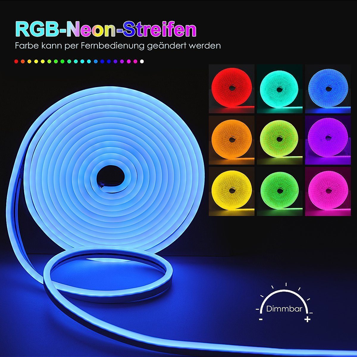 oyajia LED-Streifen 3m LED Streifen mit WIFI Controller, 12V 3A Dimmbarer Neon LED Strip, IP65 Wasserdichte Dimmbare DIY Flexibler Silikon RGB Lichtstreifen