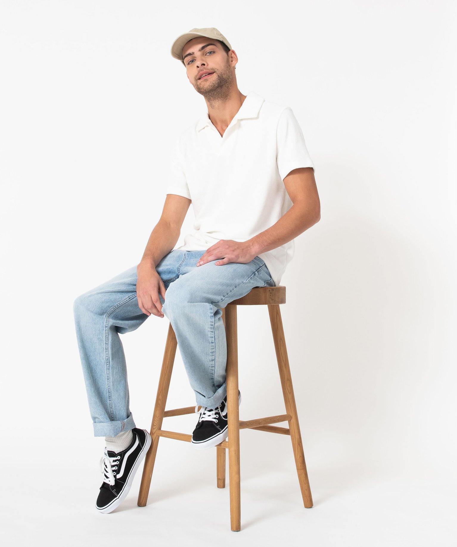Polo manches courtes en éponge homme blanc | GEMO