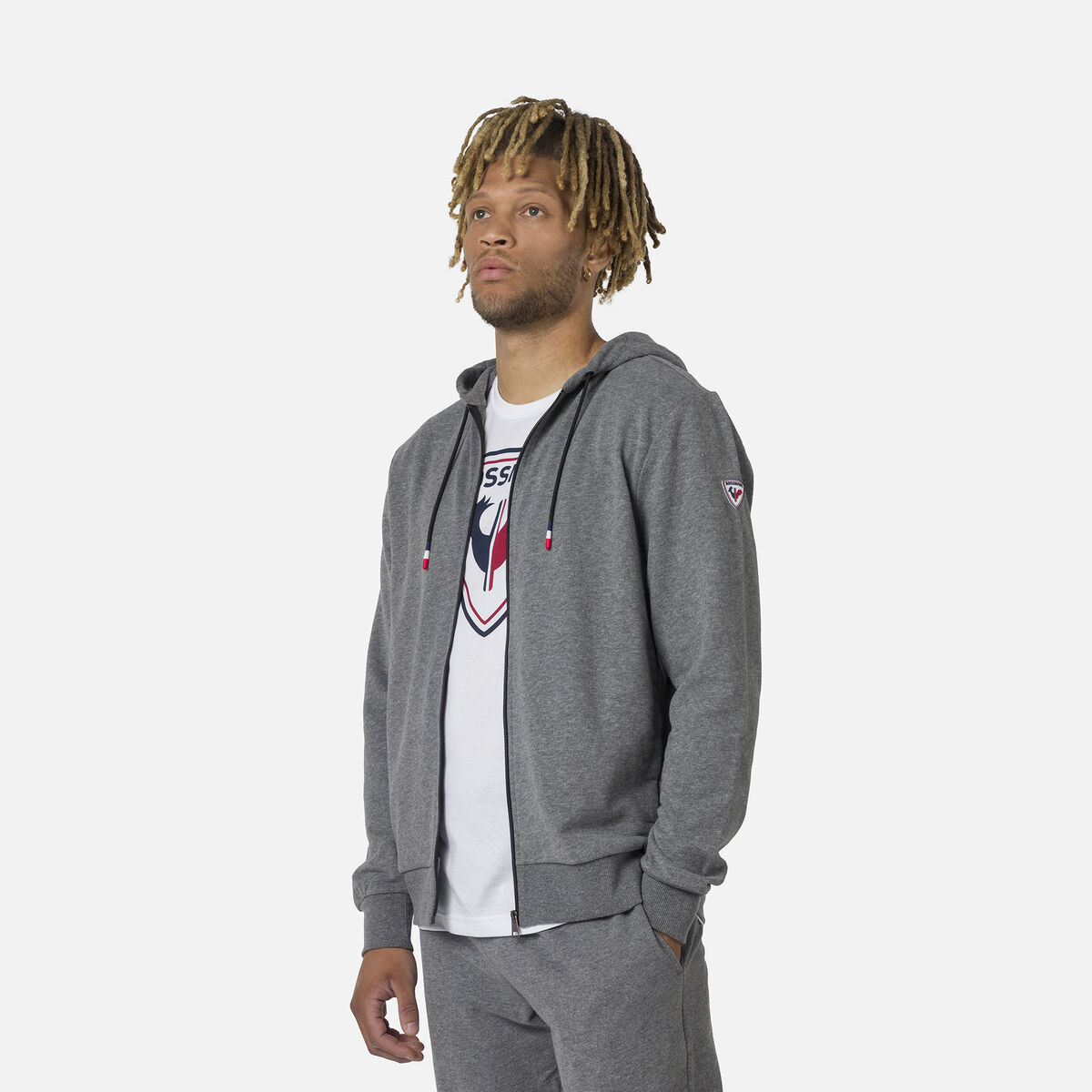 Herrensweatshirt mit Kapuze, Logo und durchgehendem Reißverschluss