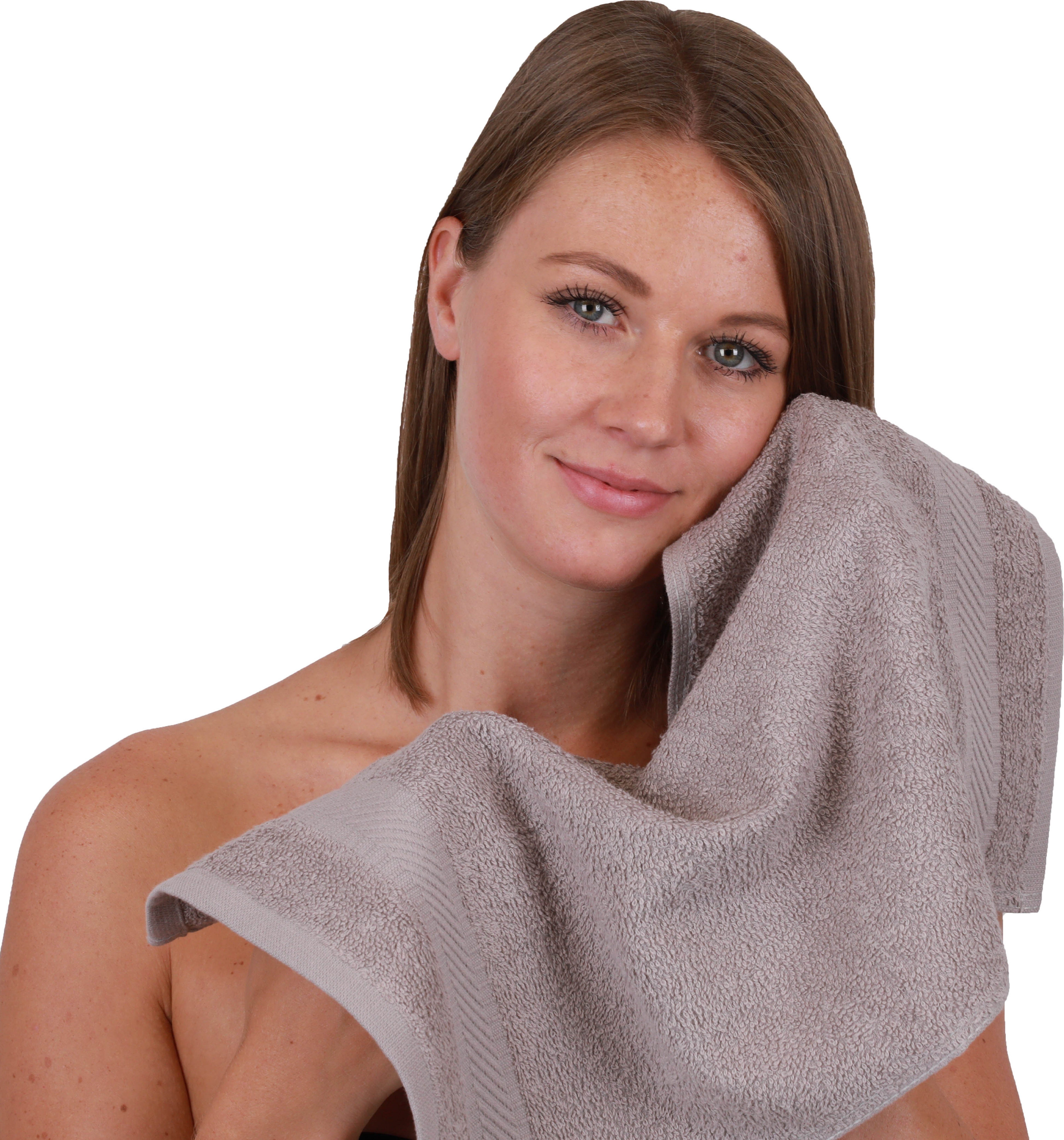 Betz Handtuch Set 12-tlg. Handtuch-Set PALERMO 100% Baumwolle 2 Liegetücher 4 Handtücher 2 Gästetücher 2 Seiftücher 2 Waschhandschuhe Farbe stone und türkis, 100% Baumwolle, (12-tlg)
