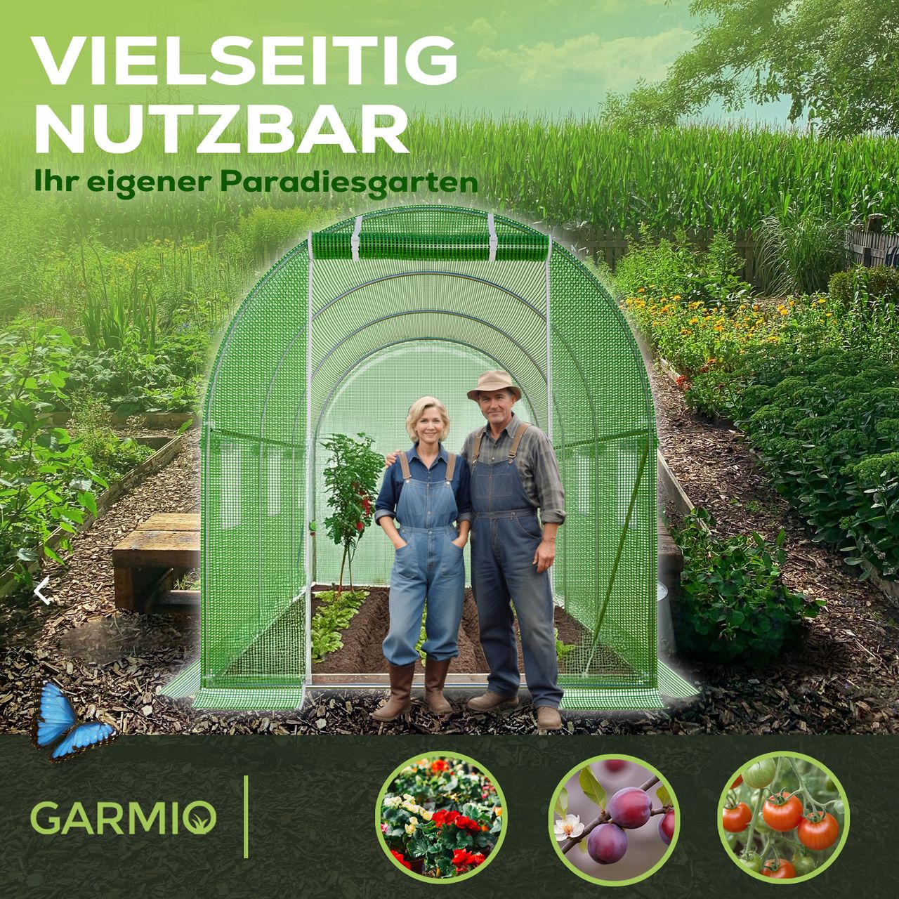TroniTechnik GARMIO® Foliengewächshaus CICATA, Tomatenzelt, winterfest, 3x2x2m, Frühbeet, Pflanzenhaus