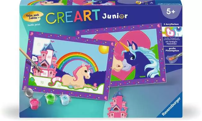 CreArt Bunte Einhornwelt - Malen nach Zahlen für Kinder ab 5 Jahren