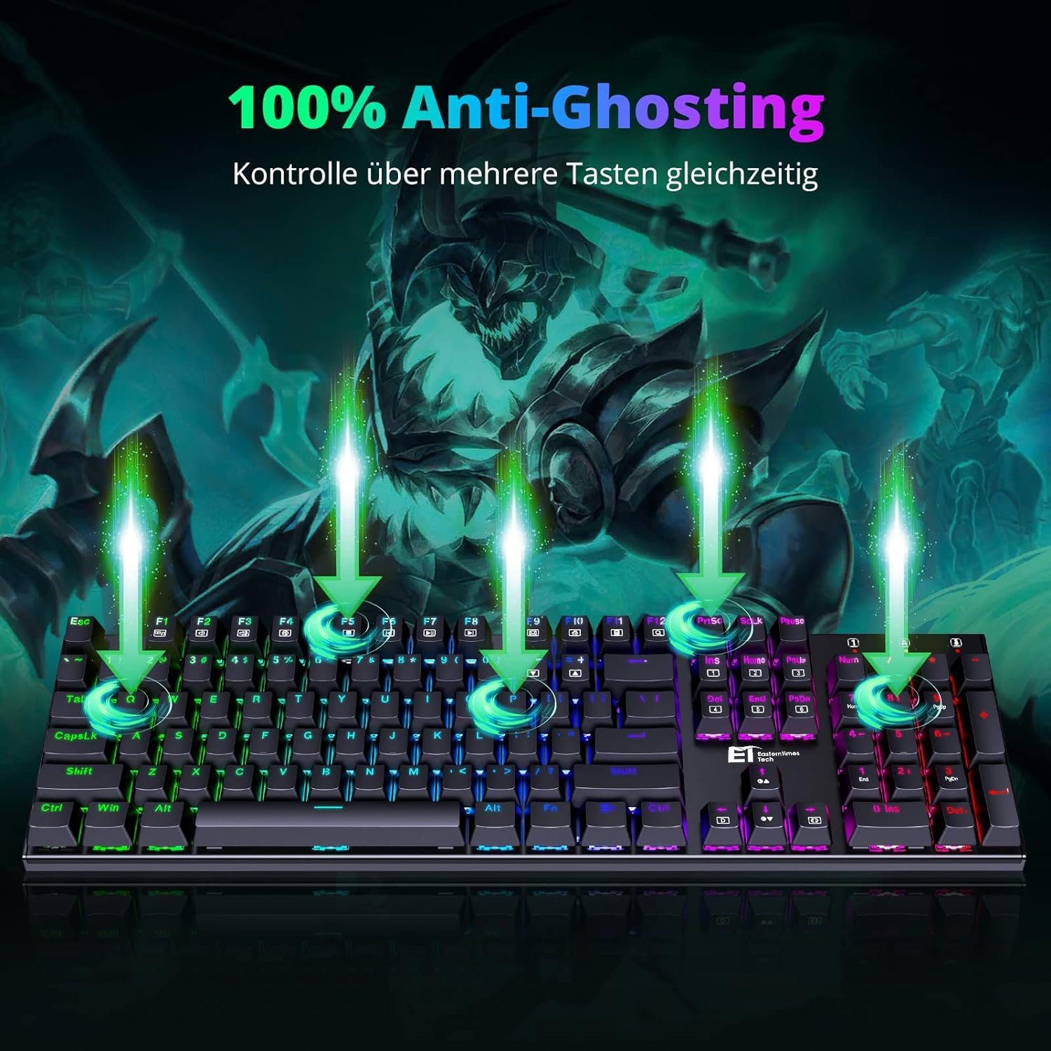 Redragon ET Mechanical Mechanische Gaming-Tastatur mit RGB Beleuchtung Tastatur (QWERTZ Layout, 105 Tasten, Programmierbar, Kabelgebunden, RGB Beleuchtung)