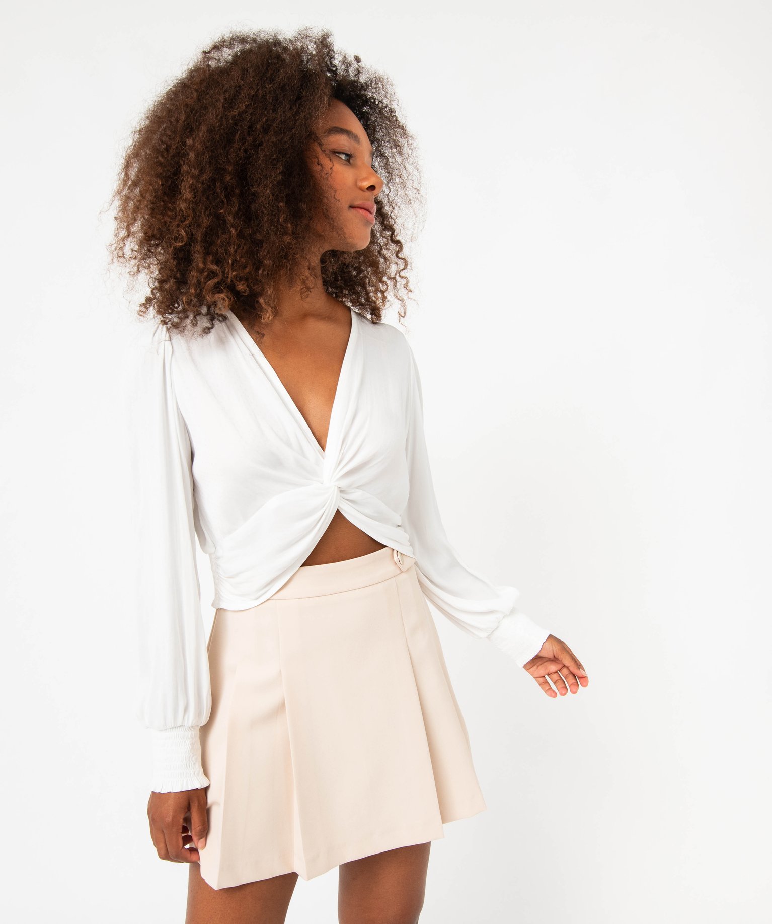 Blouse à manches longues effet drapé femme ecru | GEMO