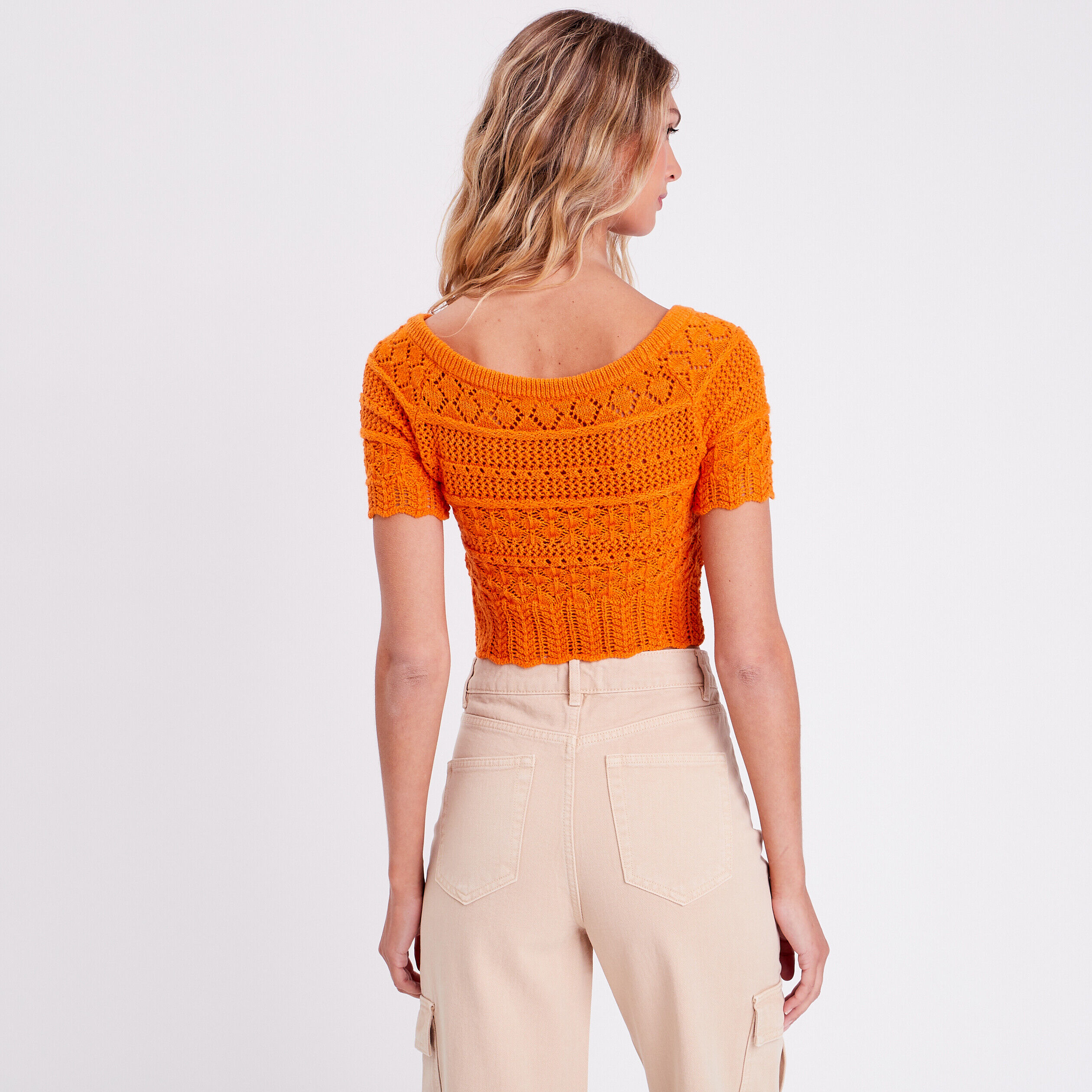 Crop top crochet orange femme | Cache Cache