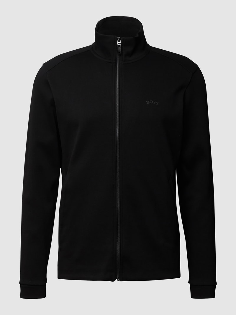 Sweatjacke mit Label-Patch in schwarz