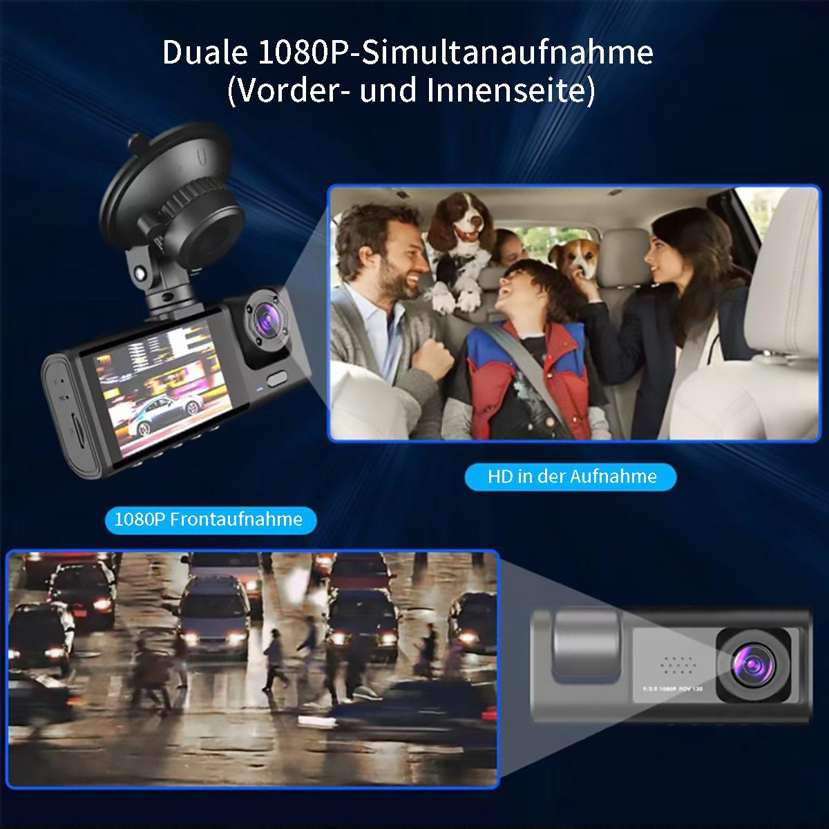 Yoyaxi 3-Kanal HD 1080P Auto-WLAN-Kamera Dashcam (Gleichzeitige Videoaufzeichnung im und hinter dem Auto)