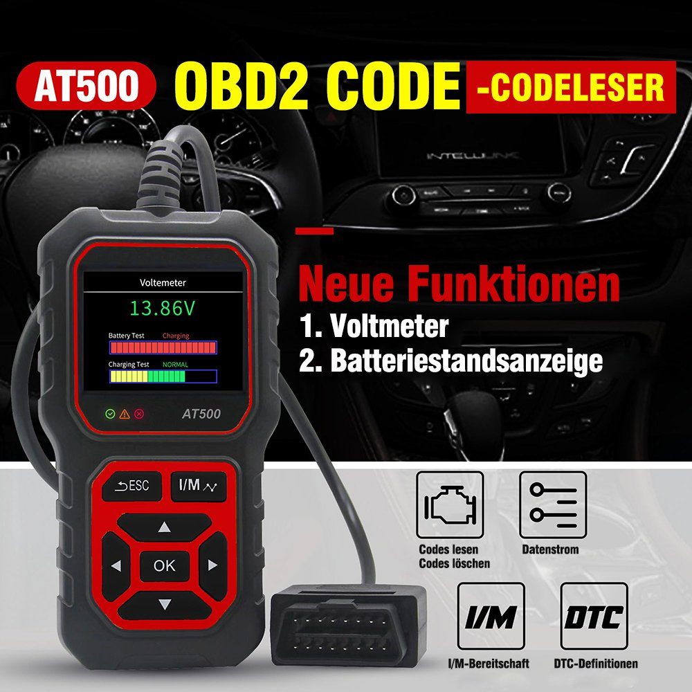 iscooter OBD2-Diagnosegerät AT500 Auto OBD2 Scanner Diagnose-Motorfehlercode-Leser, Fehlerdiagnose bei PKW und LKW; Eigendiagnose-Gerät