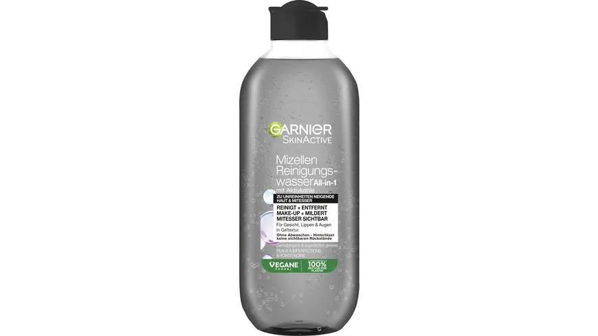 Garnier Skin Active Hautklar Mizellen Jelly Reinigungswasser mit Aktivkohle und Salicylsäure 400 ml