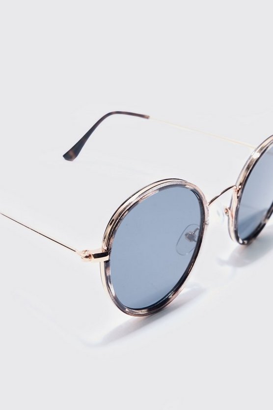 Runde Schildplatt Metall-Sonnenbrille