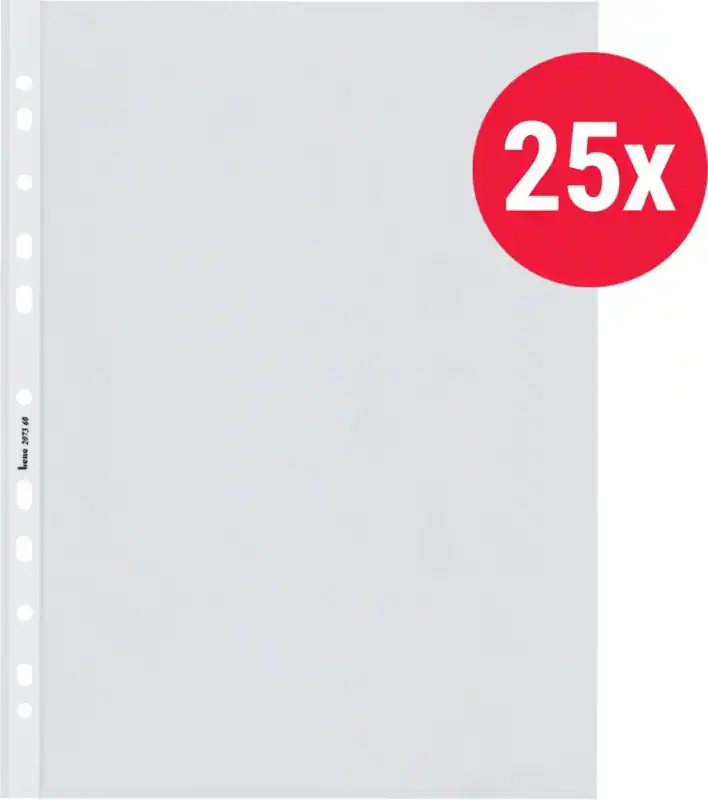 Bene Prospekthüllen DIN A4 Glasklar Transparent 60 Mikron PP (Polypropylen) Oben 11 Löcher 25 Stück