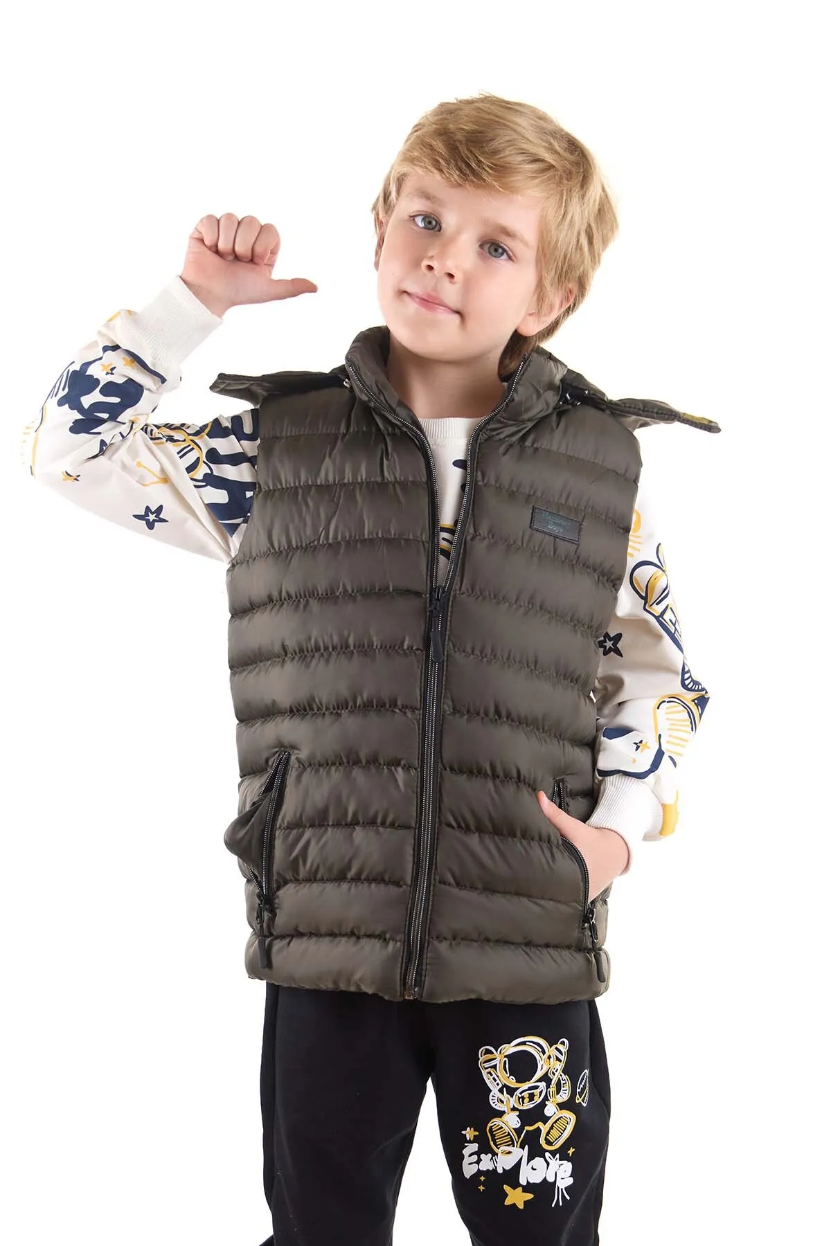 AHENGİM  Jungen-Modetrend-Pufferweste mit Kapuze Ak215051