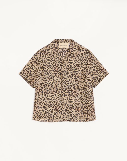 Camisa Valentino Habotai Silk Bowling com estampa Fauve Eclat Animalier
