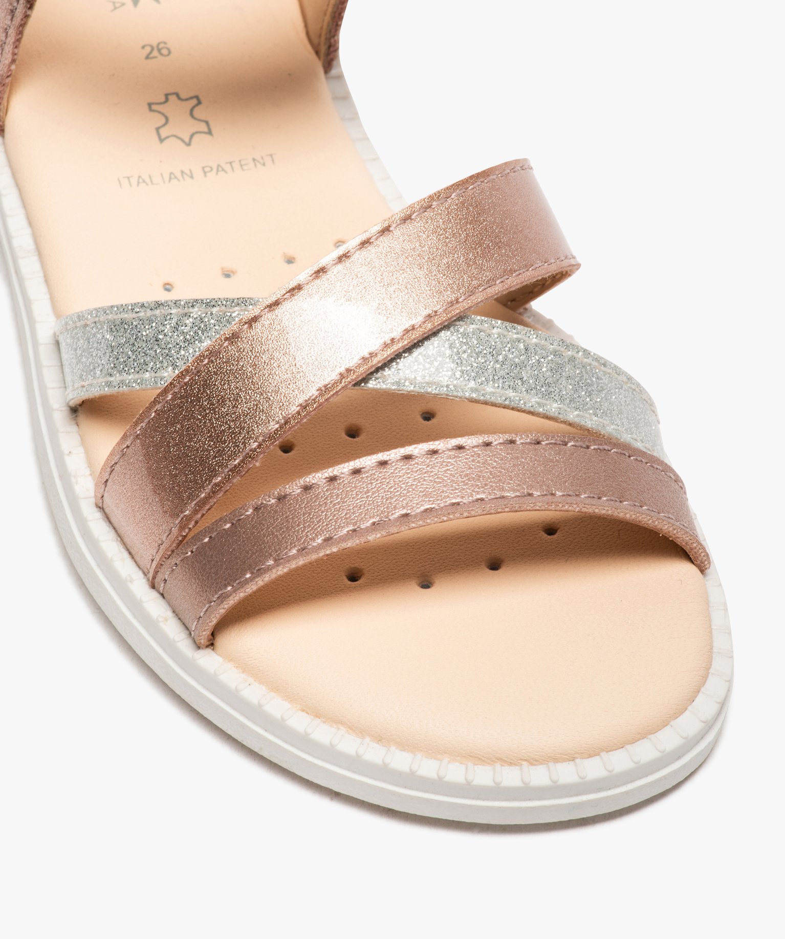 Sandales fille à fines brides métallisées et scratch – ... rose | GEMO