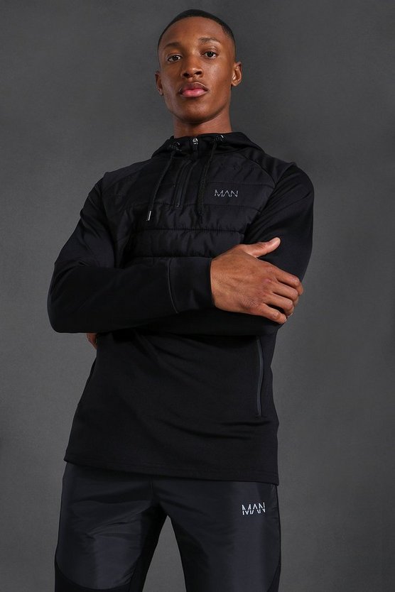 Man Active Gym gesteppter Hoodie mit 1/4 Reißverschluss