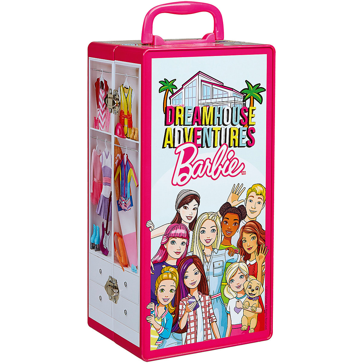 Theo Klein 5801 Barbie Schrankkoffer für Kinder mit Kleiderstangen und Fächern, Spielzeug für Kinder ab 3 Jahren, inkl. Zubehör