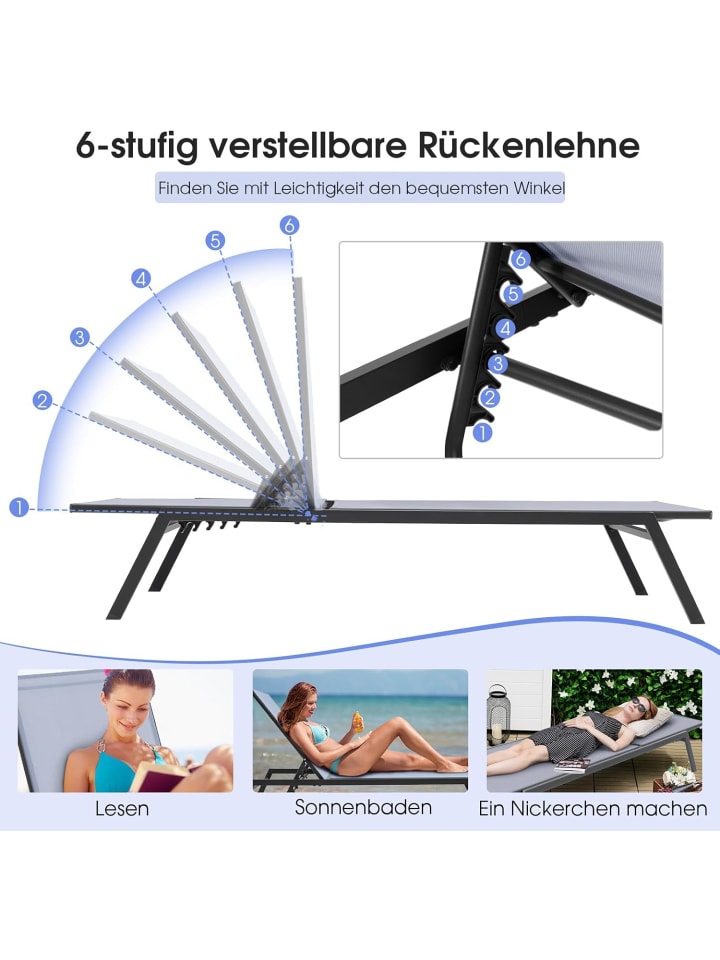 COSTWAY Sonnenliege 200 x 70 x 35 cm in Grau günstig kaufen onesize