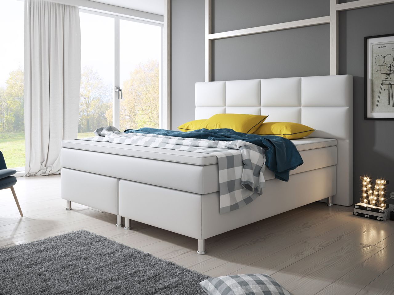 IHG Boxspringbett Miami 180x200 cm Kunstleder Weiß