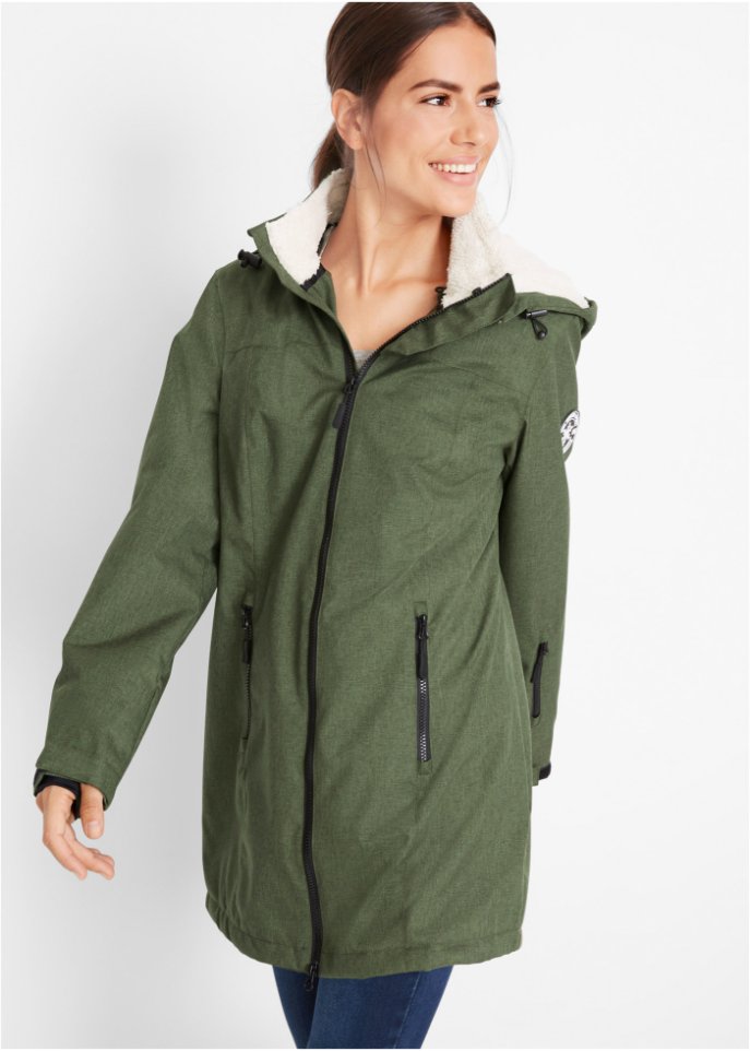 Wasserdichte Funktions-Outdoor-Longjacke mit Teddyfleece