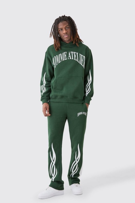 Oversize Trainingsanzug mit Homme Bm Print und Kapuze
